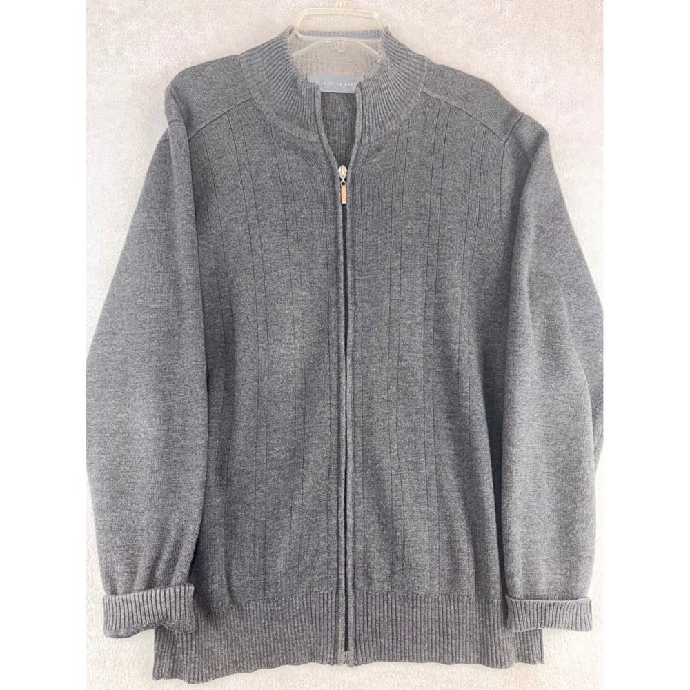Oscar de la Renta Mens Medium Full Zip Cardigan Sweater Gray Mock Neck Size M